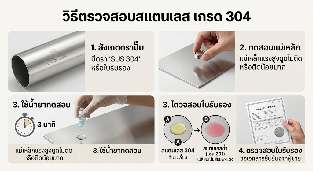 สแตนเลสแท้ดูอย่างไร? วิธีตรวจสอบสแตนเลสเกรด 304