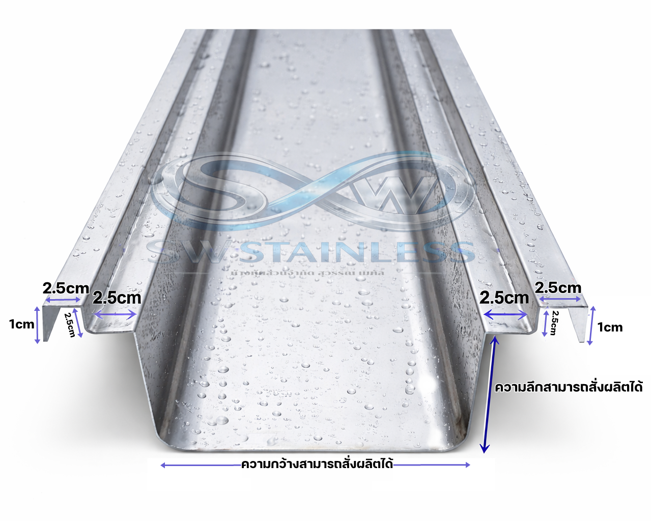 ราง Gutter stainless sus304 (แบบมีปีกจิกปูน)